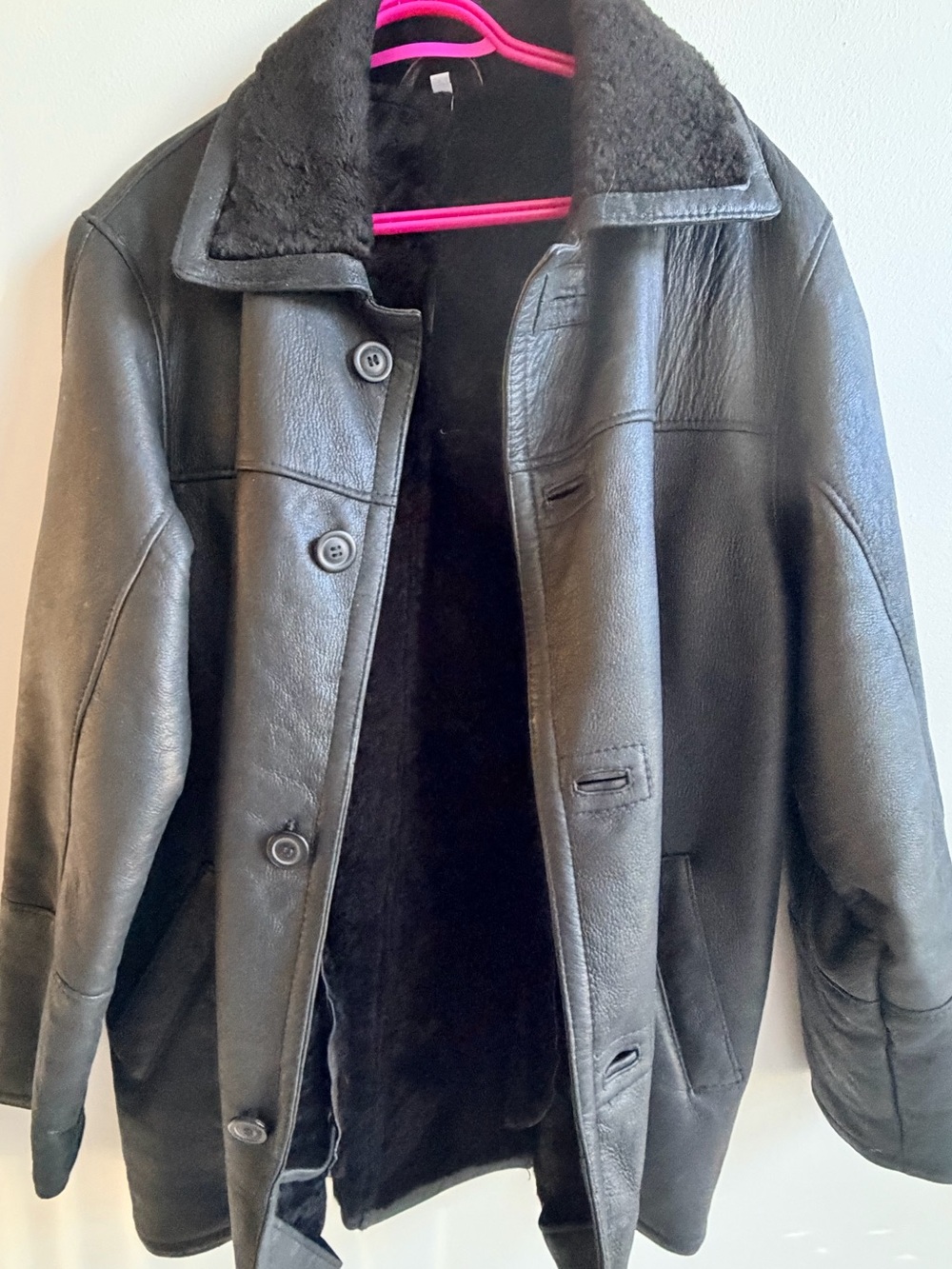 Men's Black Shearling-Lined Leather Coat